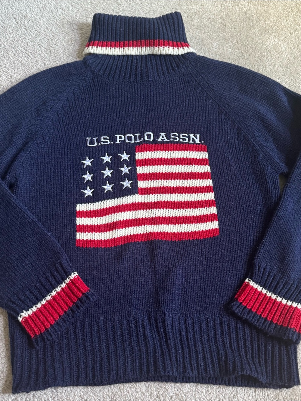 Vintage US Polo Assn Ralph Lauren Wool Blend Turtleneck Sweater USA Flag